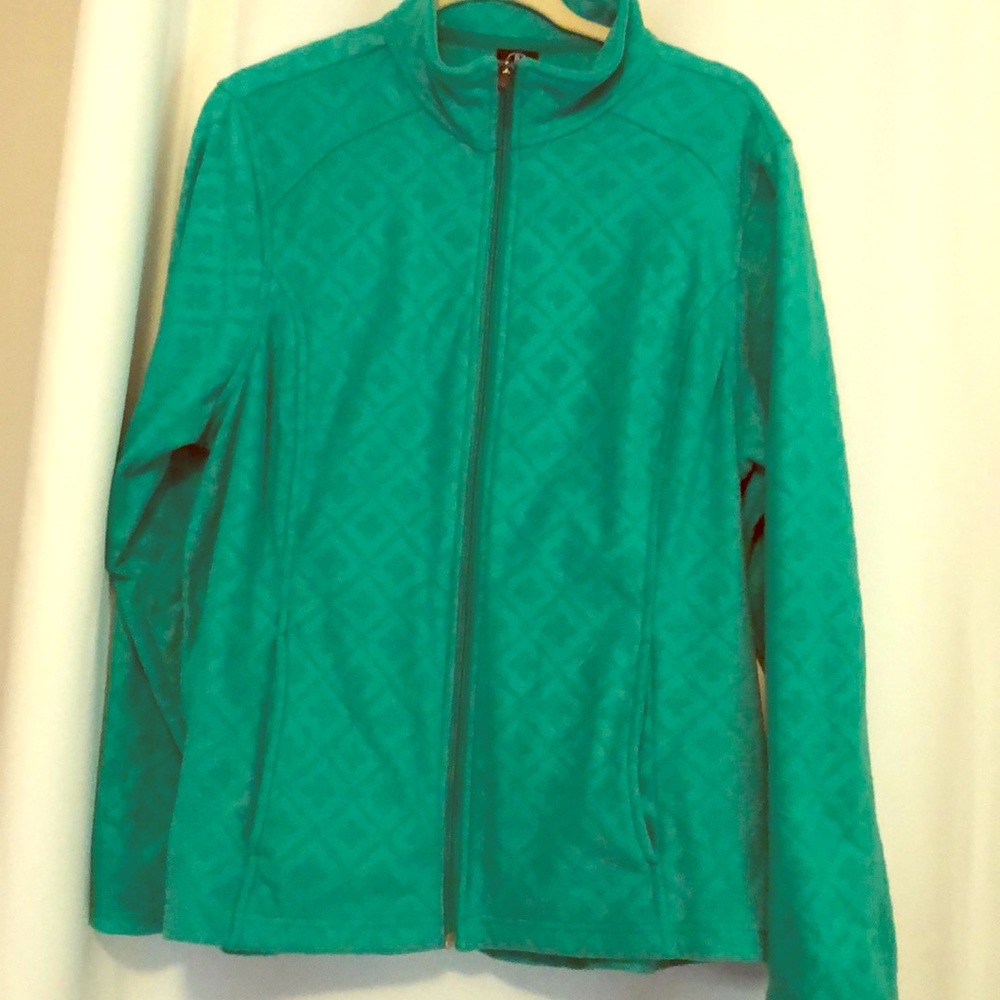 Lands end bright green soft fleece full zip jacket